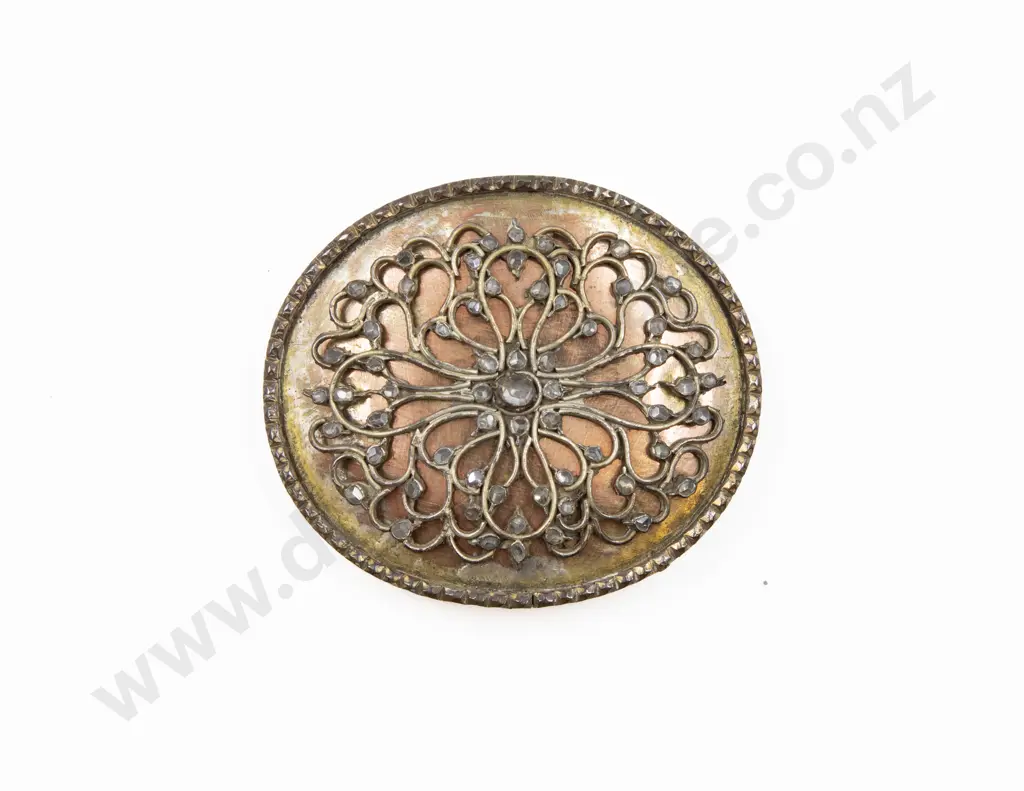 Victorian Anglo-Indian Buckle with filigree panel studded with native cut diamonds Image 1++
