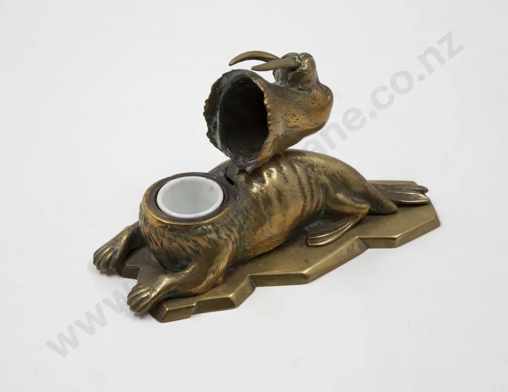 Victorian Brass Ink Stand in the form of a walrus Image 1++