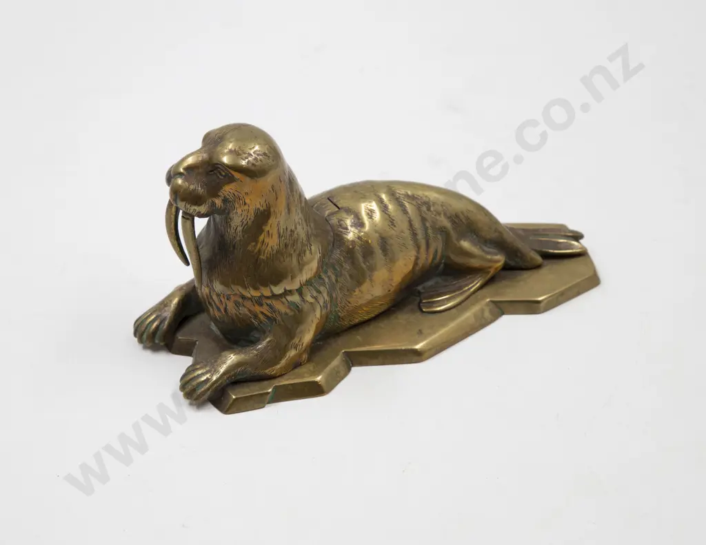 Victorian Brass Ink Stand in the form of a walrus Image 1++