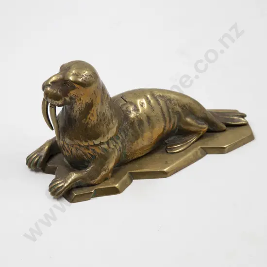 Victorian Brass Ink Stand in the form of a walrus