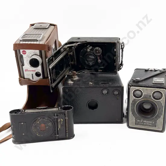 Four Vintage Box and Folding Cameras & Movie Camera
