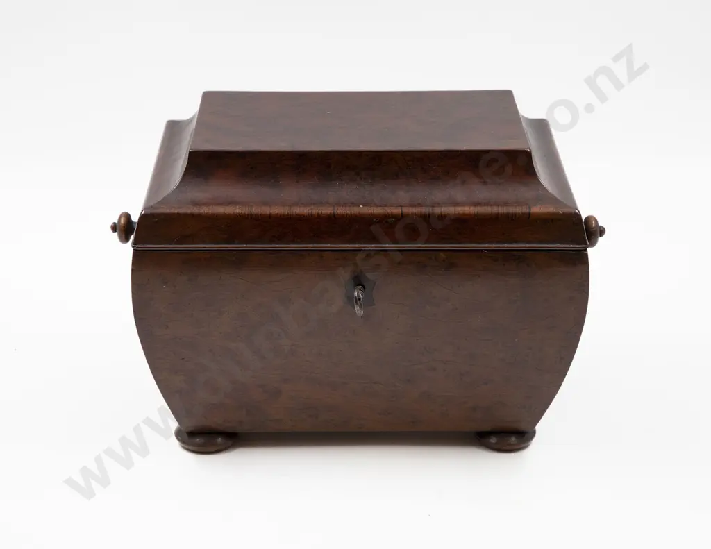 Early Victorian Burr Maple Two Section Tea Caddy Image 1++
