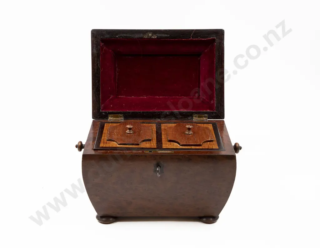 Early Victorian Burr Maple Two Section Tea Caddy Image 1++