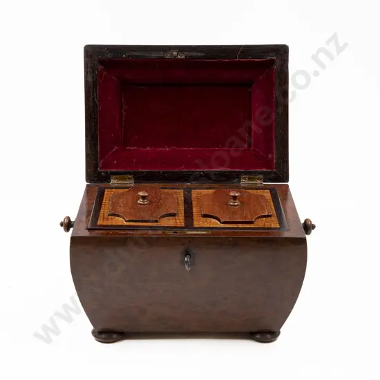 Early Victorian Burr Maple Two Section Tea Caddy