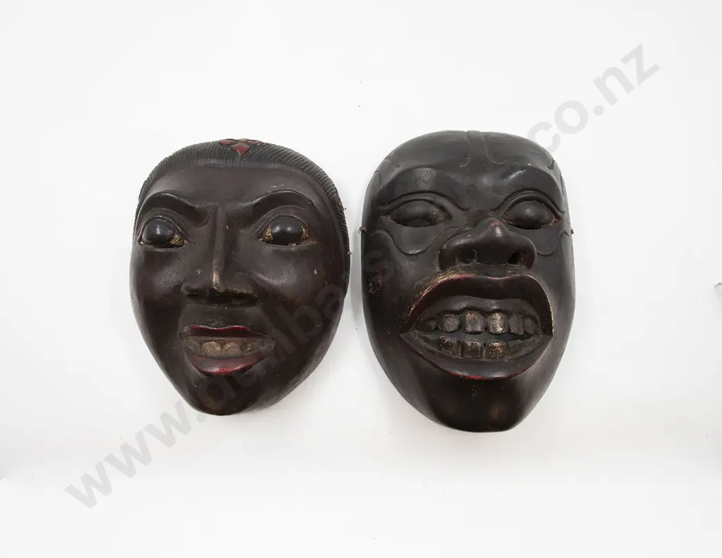 Two Antique Japanese Face Masks Image 1++