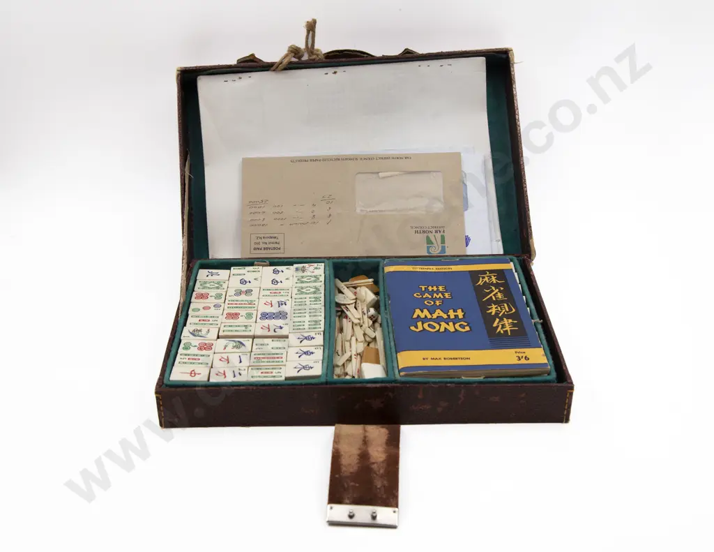 Part Boxed Bone & Bamboo Mahjong with Racks Image 1++
