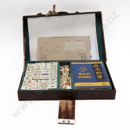 Part Boxed Bone & Bamboo Mahjong with Racks