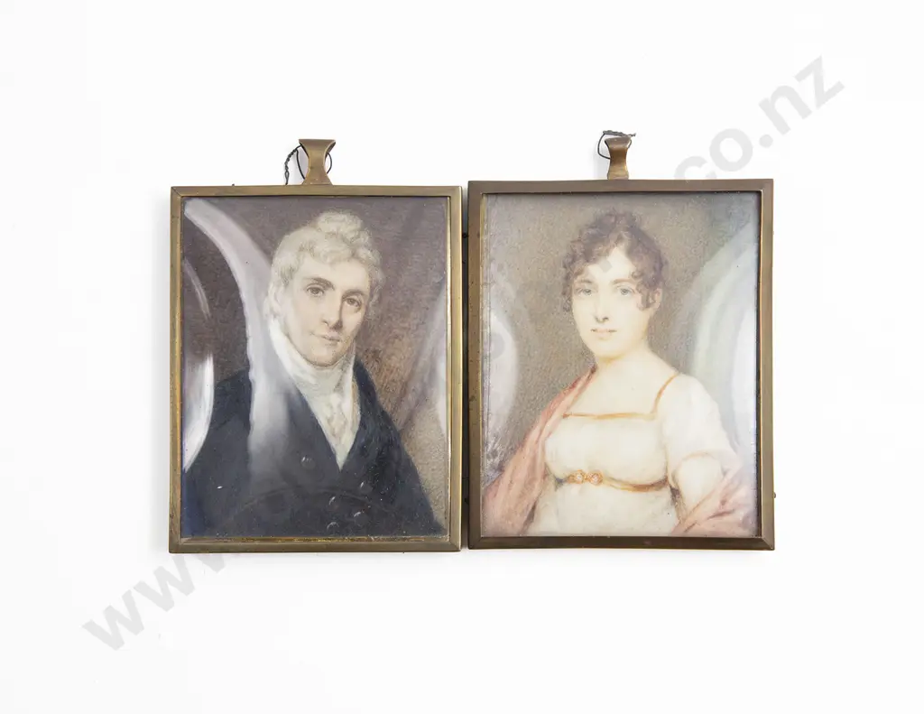 Pair GeoIII Portrait Miniatures of Young Lady and Gentleman Image 1++