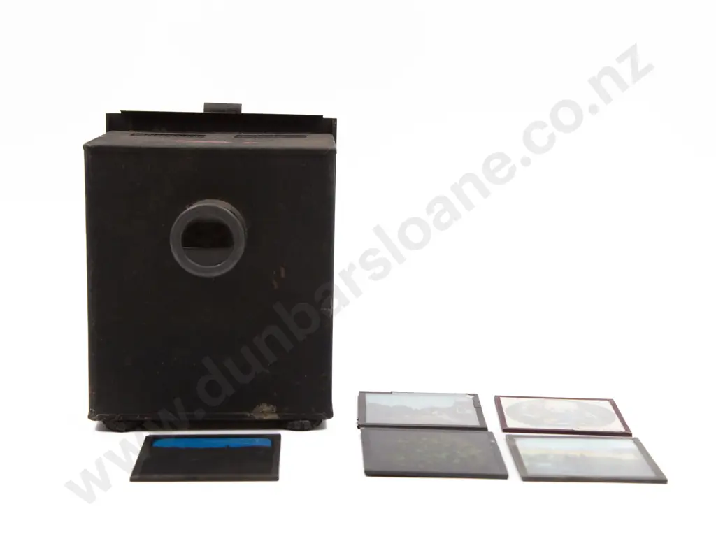 Victorian Simple Lantern Slide Projector and five slides Image 1++