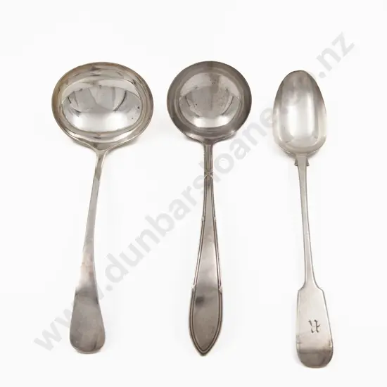 Two S/Plate Soup Ladles and Basting Spoon