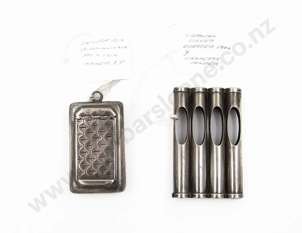 S/S Snuff Box Birmingham 1810 & Cigarette Holder Chester 1906 Image 1++