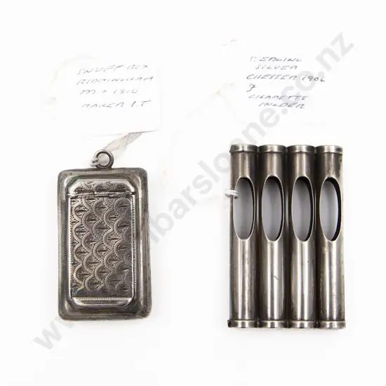 S/S Snuff Box Birmingham 1810 & Cigarette Holder Chester 1906
