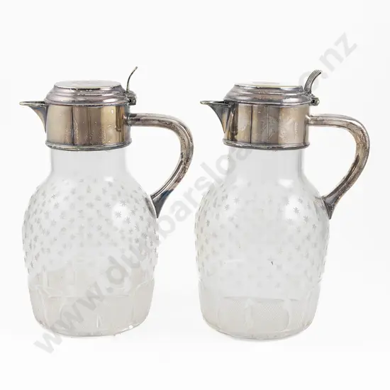 An Attractive Pair Of Late Vict/Edw Cut Glass Claret Jugs
