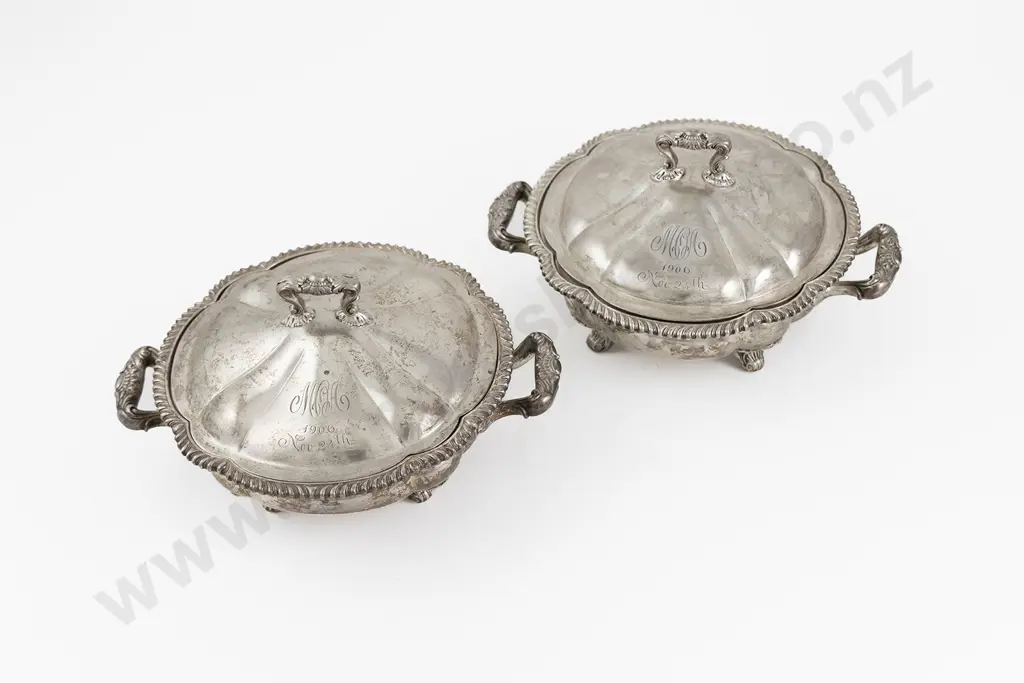 Pair Of Antique S/S Vegetable Two Handled Tureens & Covers By Black Starr & Frost USA Image 1++