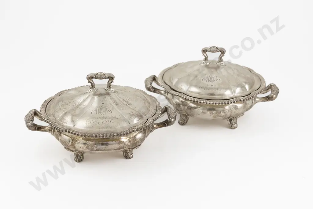 Pair Of Antique S/S Vegetable Two Handled Tureens & Covers By Black Starr & Frost USA Image 1++