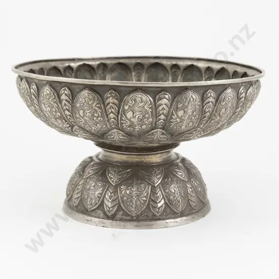 Asian Silver Footed Circular Fruit Bowl