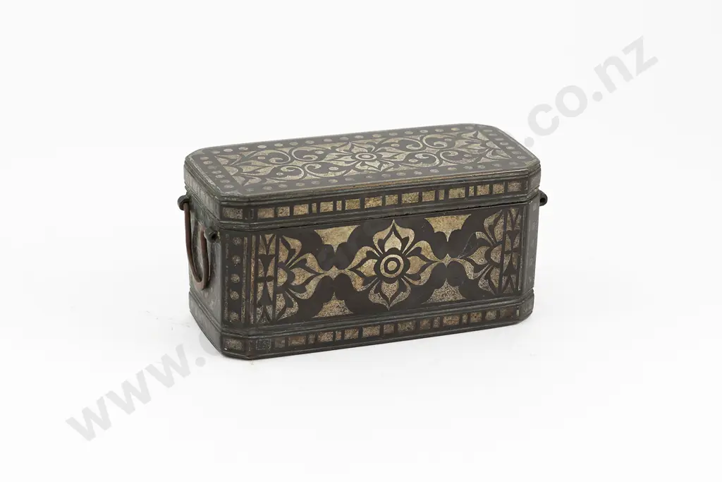 C19th Bronze & Silver Inalid Philippine Betel Nut Lime Paste Box Image 1++