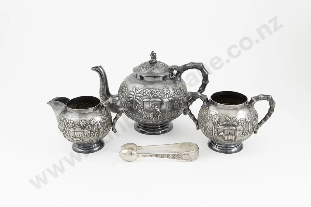 Ornate Indian Silver 4 Piece Tea Set Image 1++
