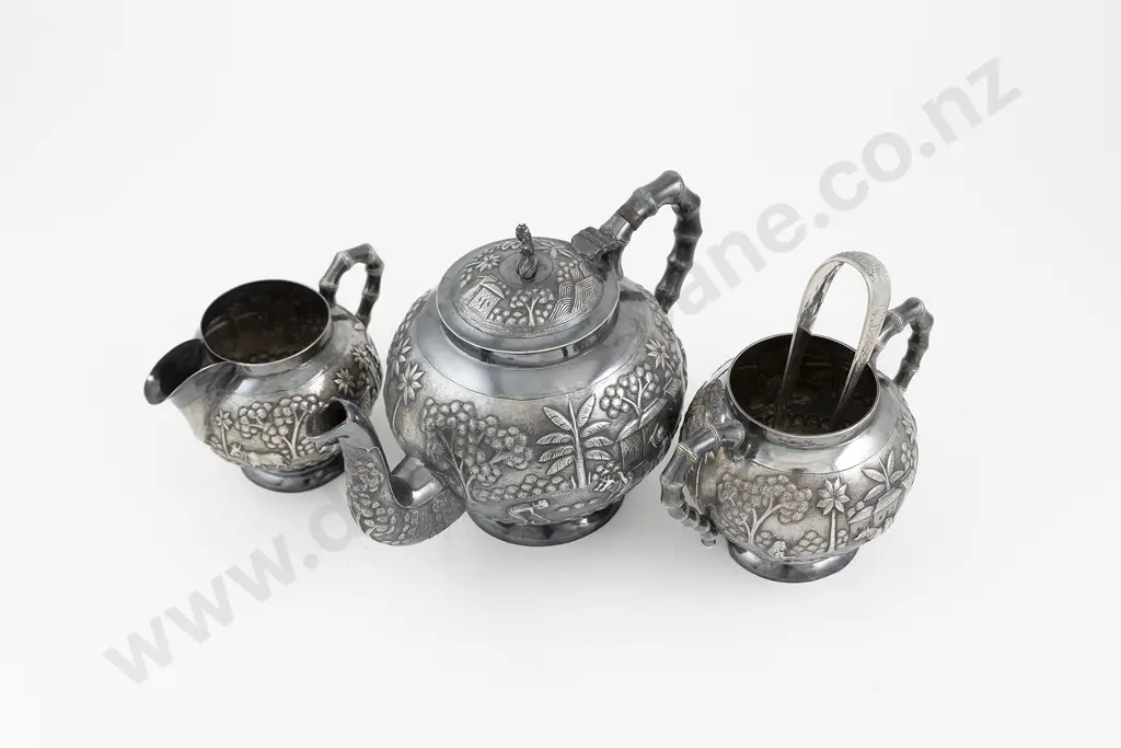 Ornate Indian Silver 4 Piece Tea Set Image 1++