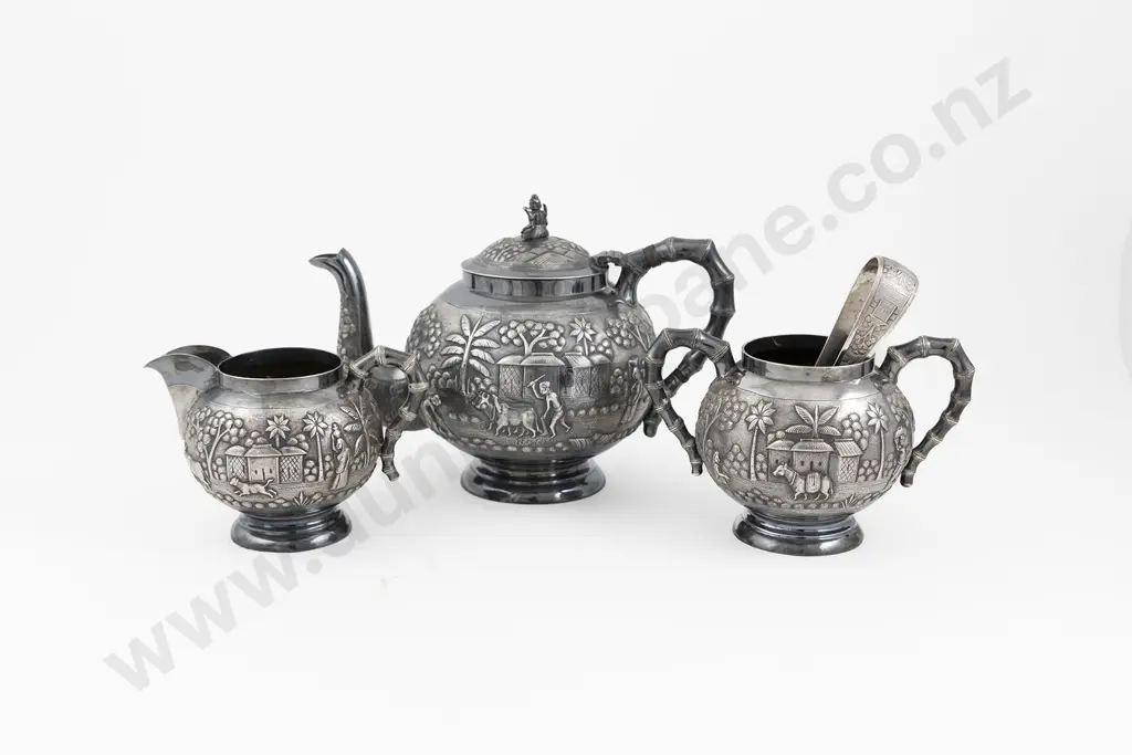 Ornate Indian Silver 4 Piece Tea Set Image 1++