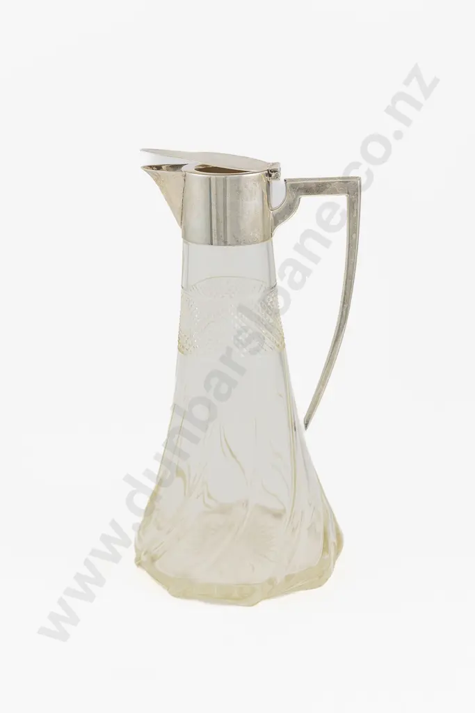 An Elegant Art Nouveau S/S Mounted Cut Glass Claret Jug Image 1++