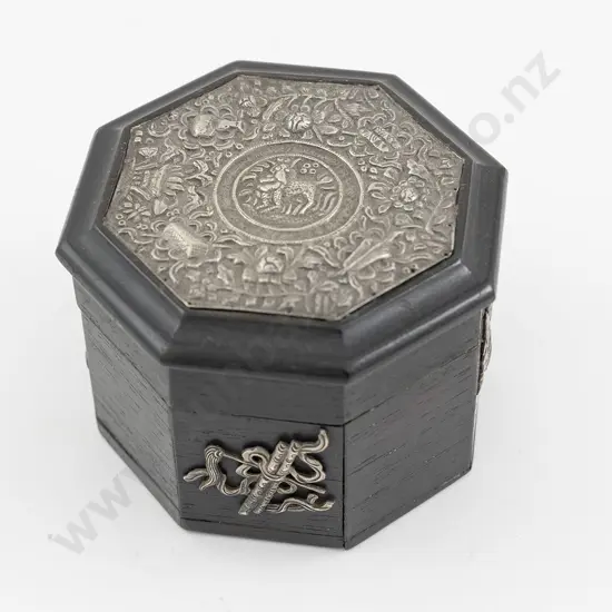 Indian Ebonised & Silver Mounted Octagonal Lidded Box