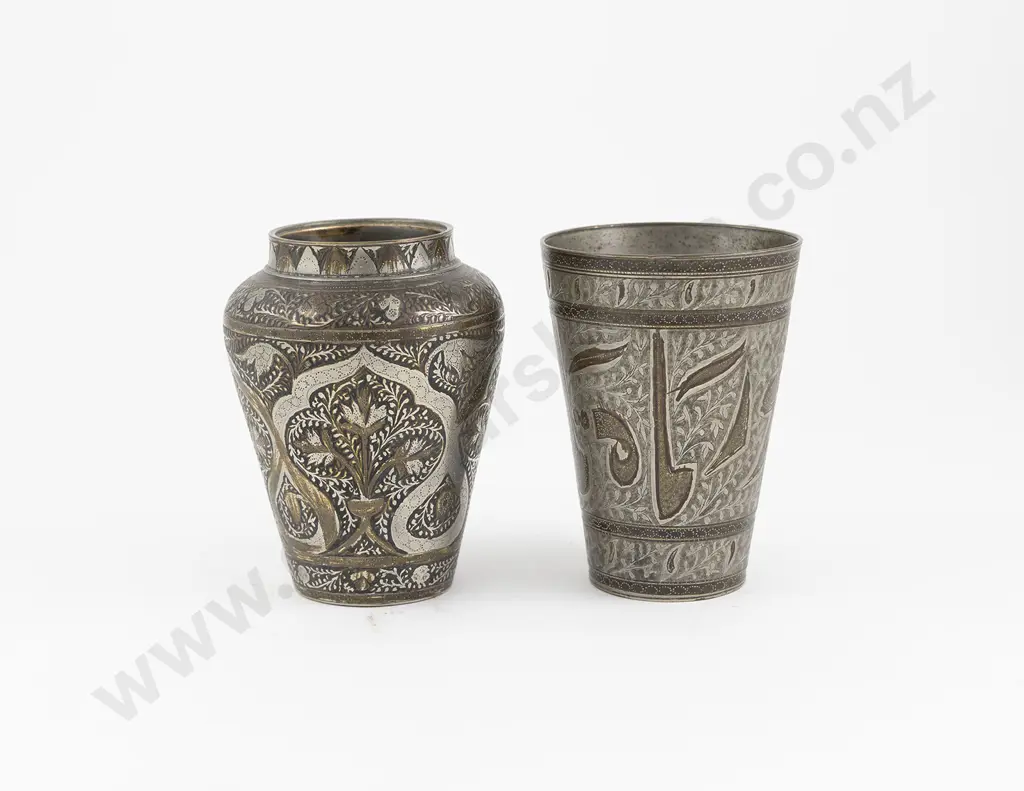 Middle Eastern Silver & Brass Inlaid Vase Image 1++