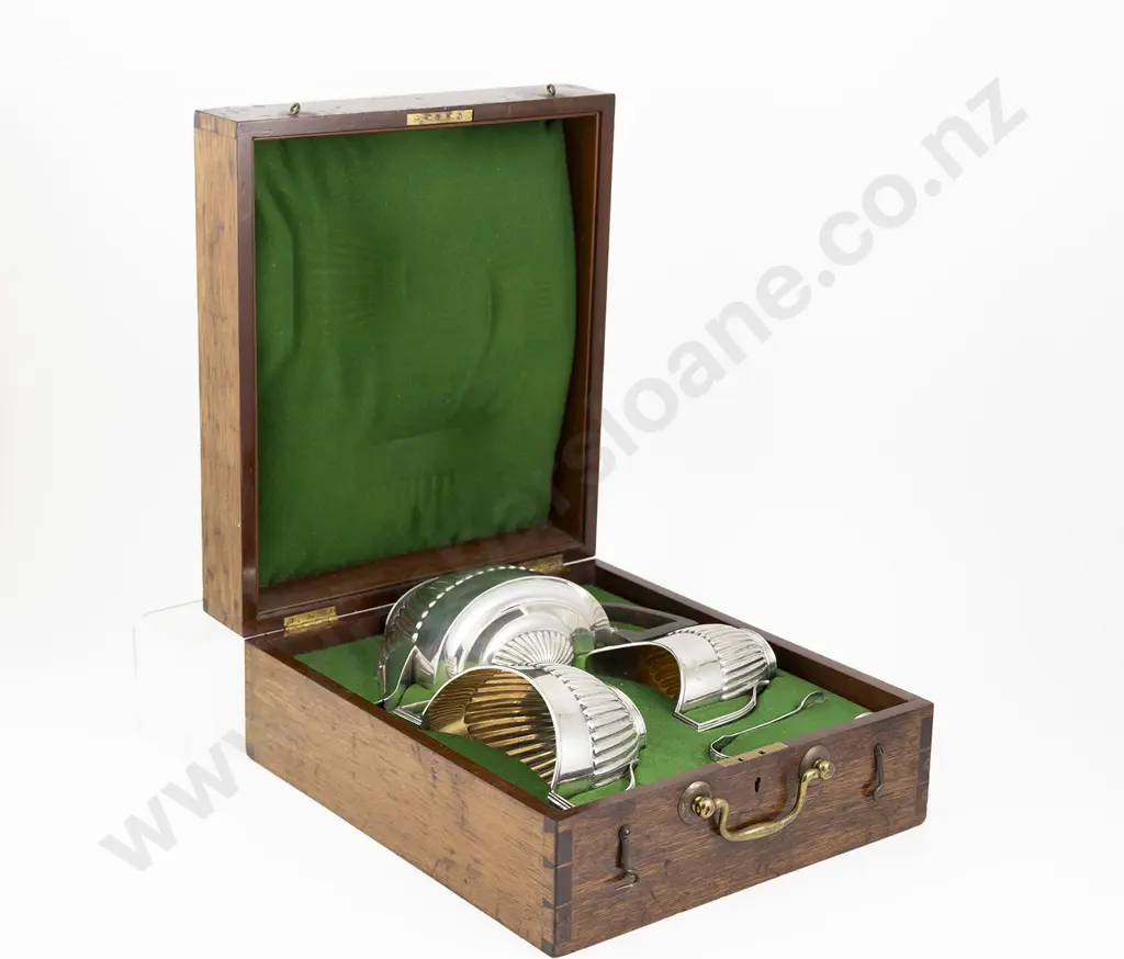 Vict Mahogany Cased S/S 4 Piece Tea Set By The Goldsmiths & Silversmiths Co Image 1++