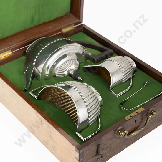 Vict Mahogany Cased S/S 4 Piece Tea Set By The Goldsmiths & Silversmiths Co