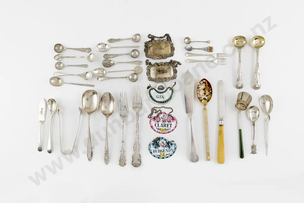 Selection Of Small S/S & Other Flatware & 5 Decanter Labels Image 1++