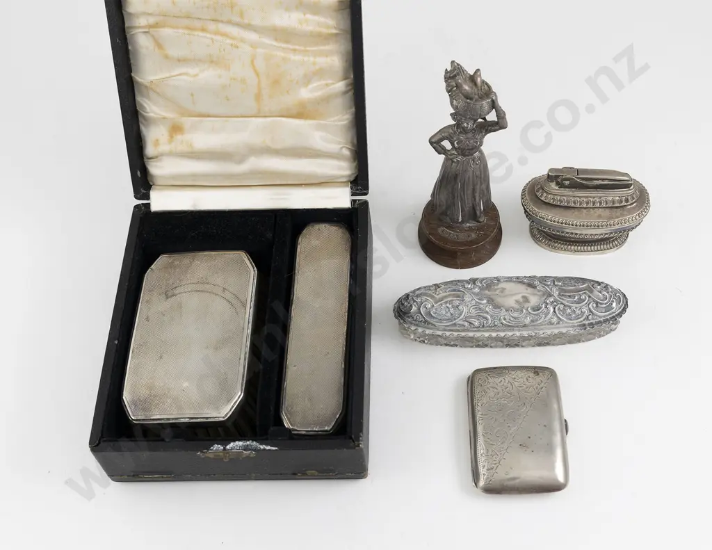 Cased Pair Of Art Deco S/S Backed Brushes Image 1++