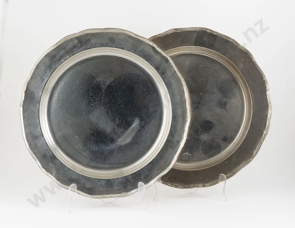 Pair Of Large Hand Hammered S/P Circular Salvers Image 1++