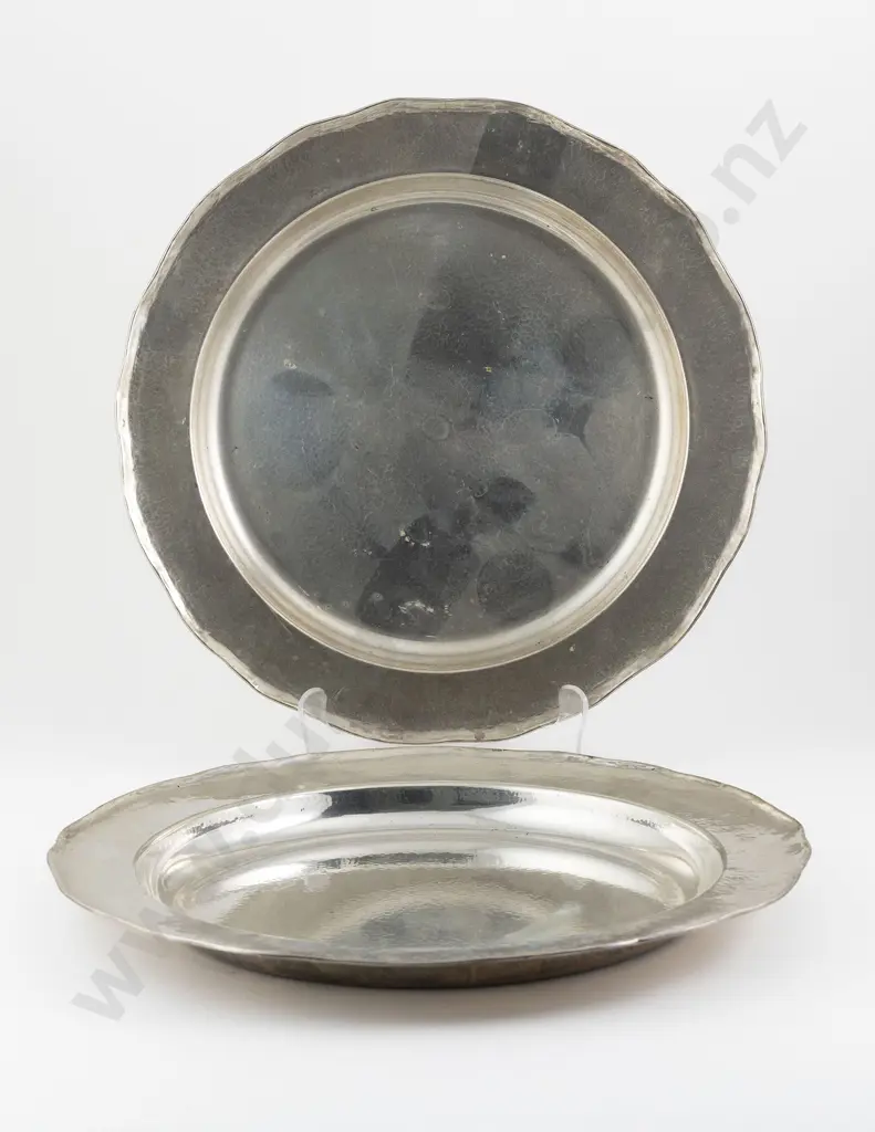 Pair Of Large Hand Hammered S/P Circular Salvers Image 1++