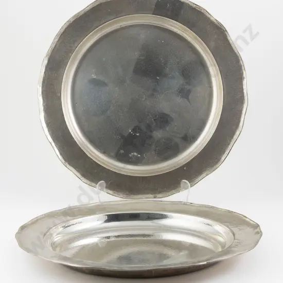 Pair Of Large Hand Hammered S/P Circular Salvers