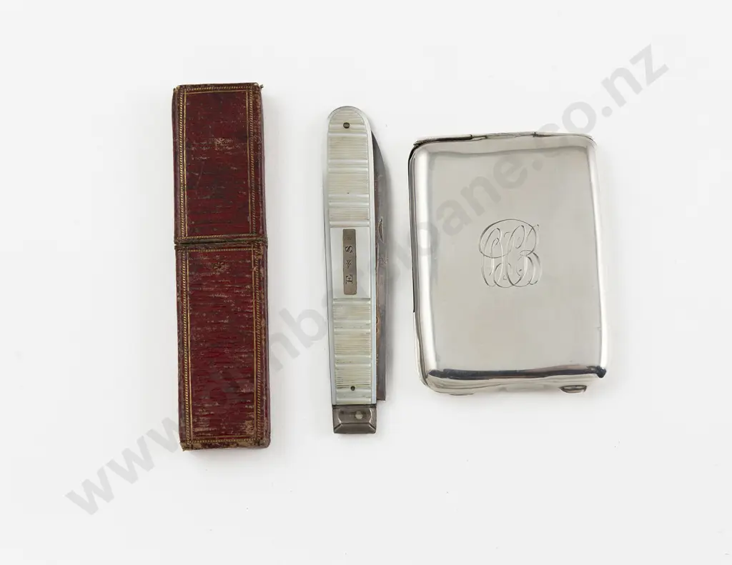 Geo III MOP Handled S/S Bladed Fruit Knife In Original Red Morocco Case Image 1++