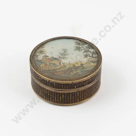 C19th European Tortoiseshell & Gold Circular Snuff Box