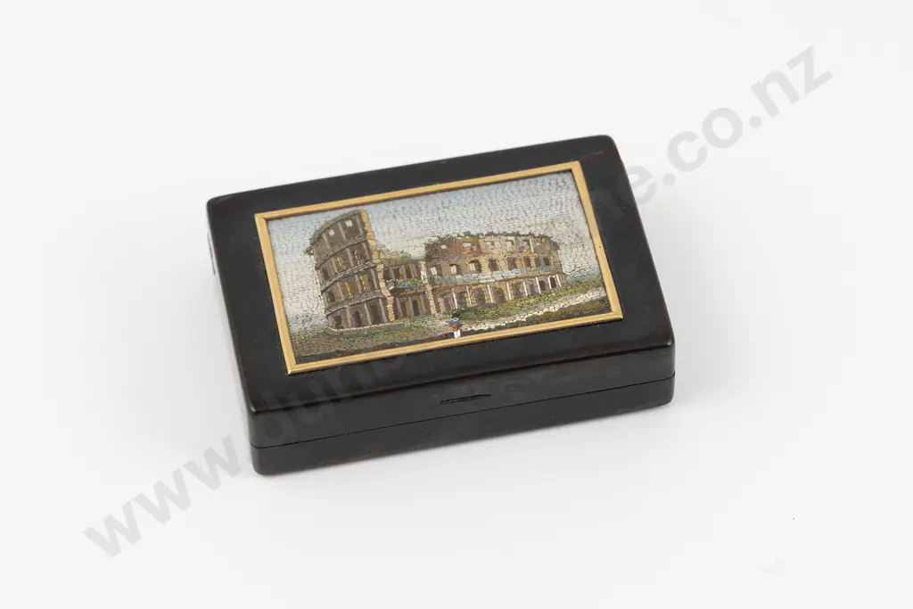 C19th Italian Grand Tour Tortoiseshell & Micro Mosaic Snuff Box Image 1++