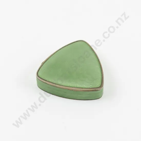 Art Deco .930 Silver & Green Guilloche Enamel Pill Box