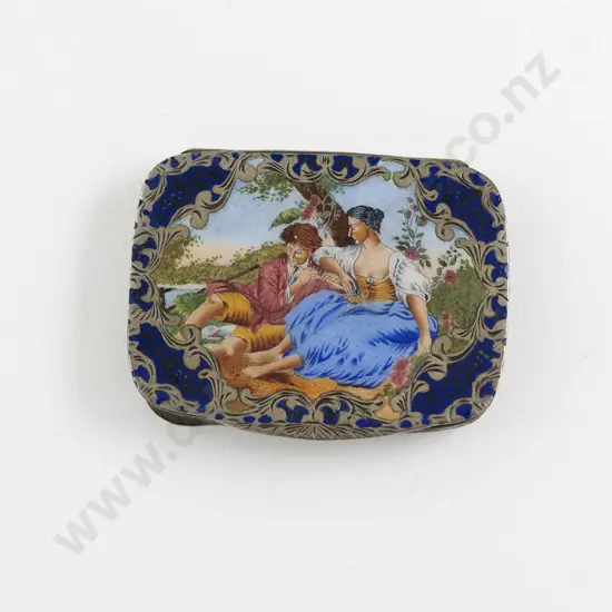 C19th European .800 Silver and Enamel Powder Box