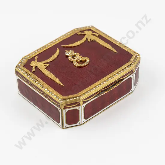 Attractive Italian Gilt Metal & Red Guilloche Enamel Cigarette Box