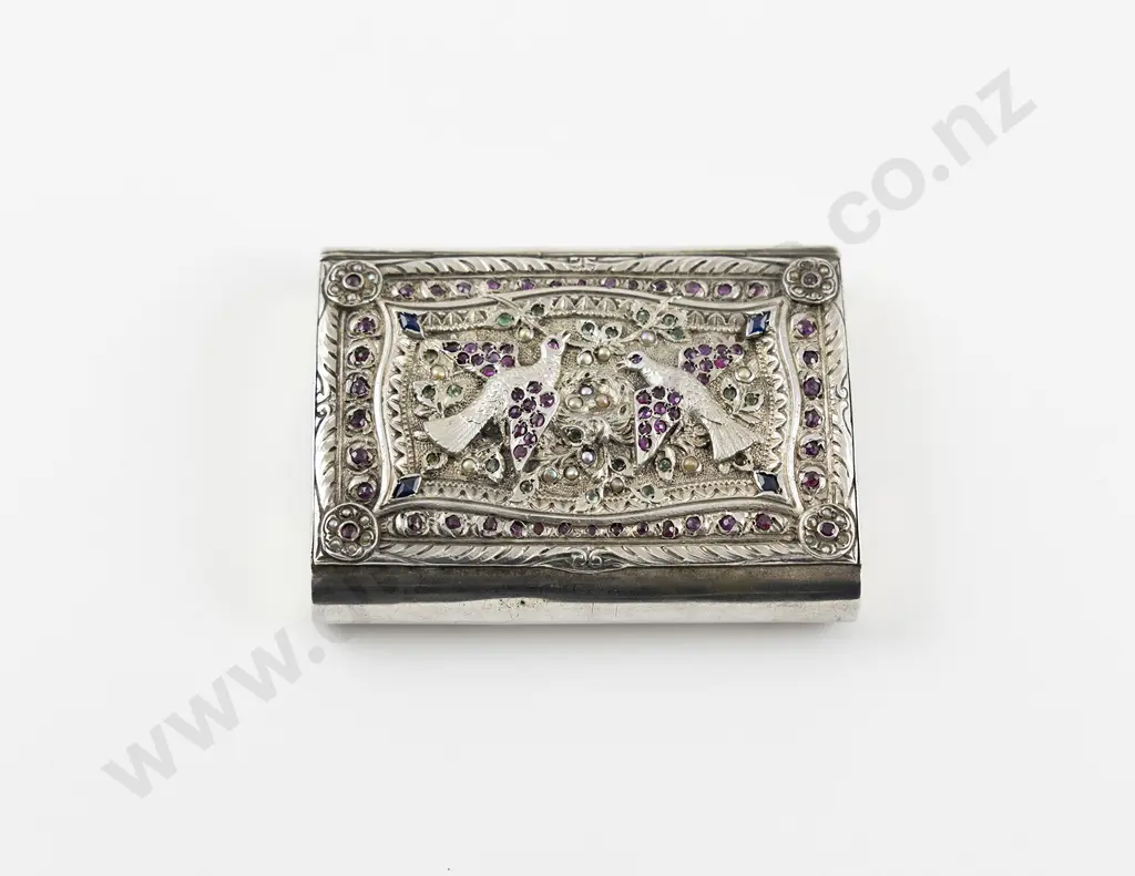 C19th Anglo-Indian Silver Gem Studded Snuff Box Image 1++