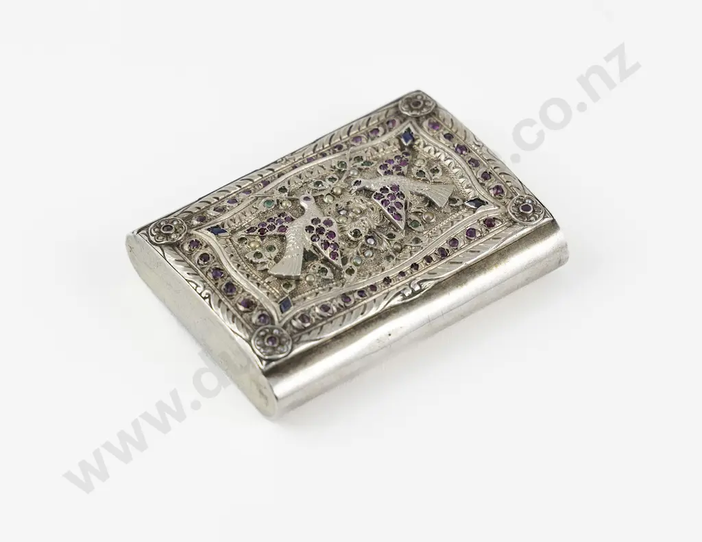 C19th Anglo-Indian Silver Gem Studded Snuff Box Image 1++
