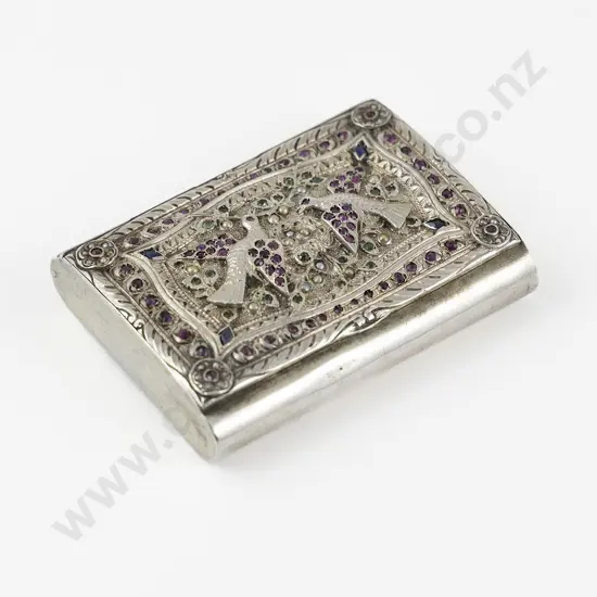 C19th Anglo-Indian Silver Gem Studded Snuff Box