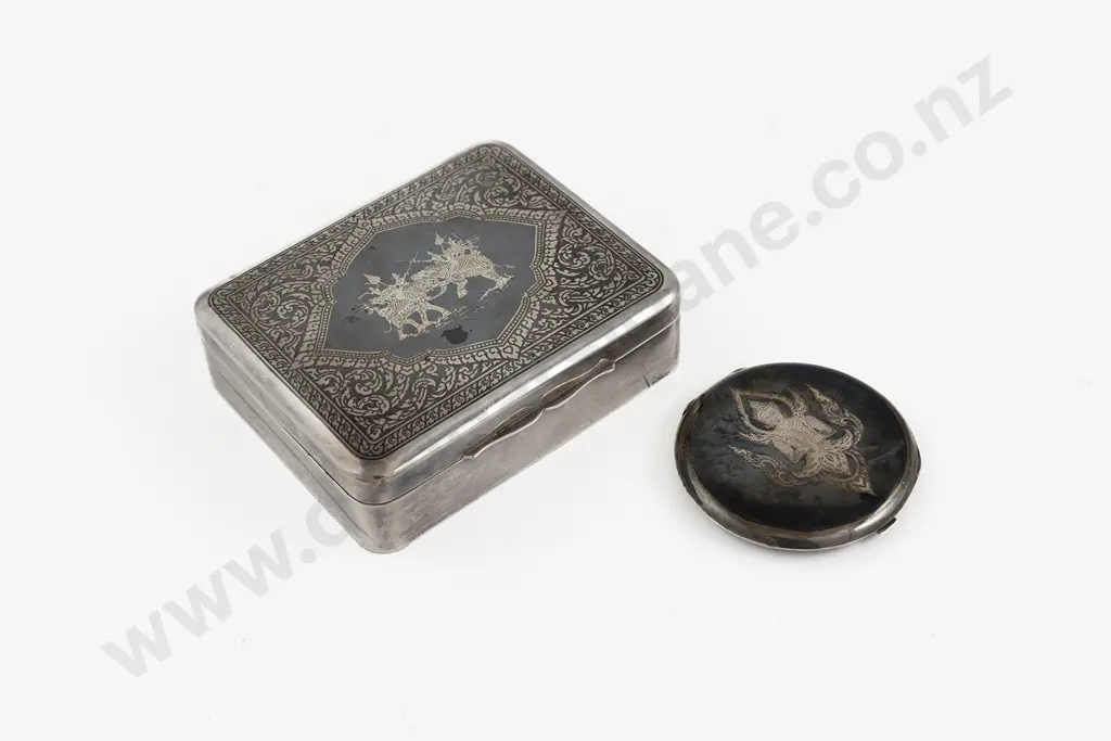 Thai S/S Niello Work Cigarette Box Image 1++