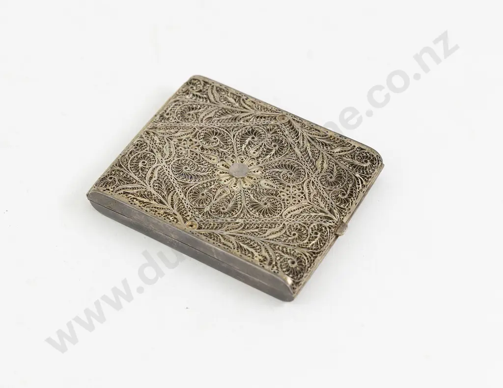 Mid C20th Silver Filigree Cigarette Case Image 1++