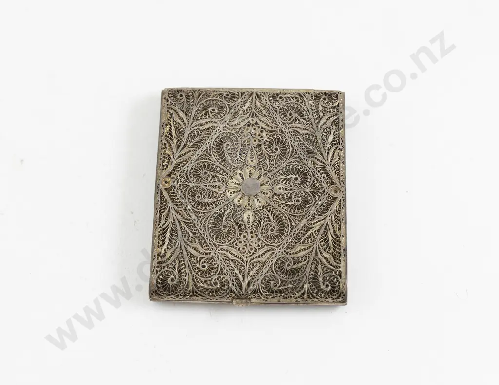 Mid C20th Silver Filigree Cigarette Case Image 1++