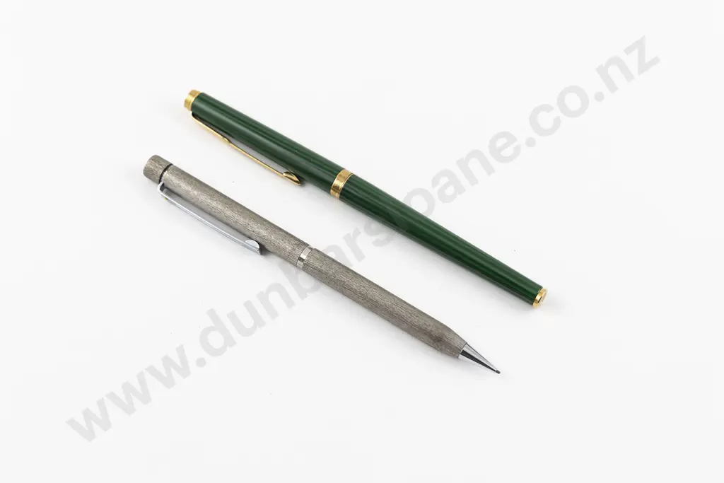 Parker Slim Green Lacquer Fountain Pen and Sheaffer Mechanical Pencil Image 1++