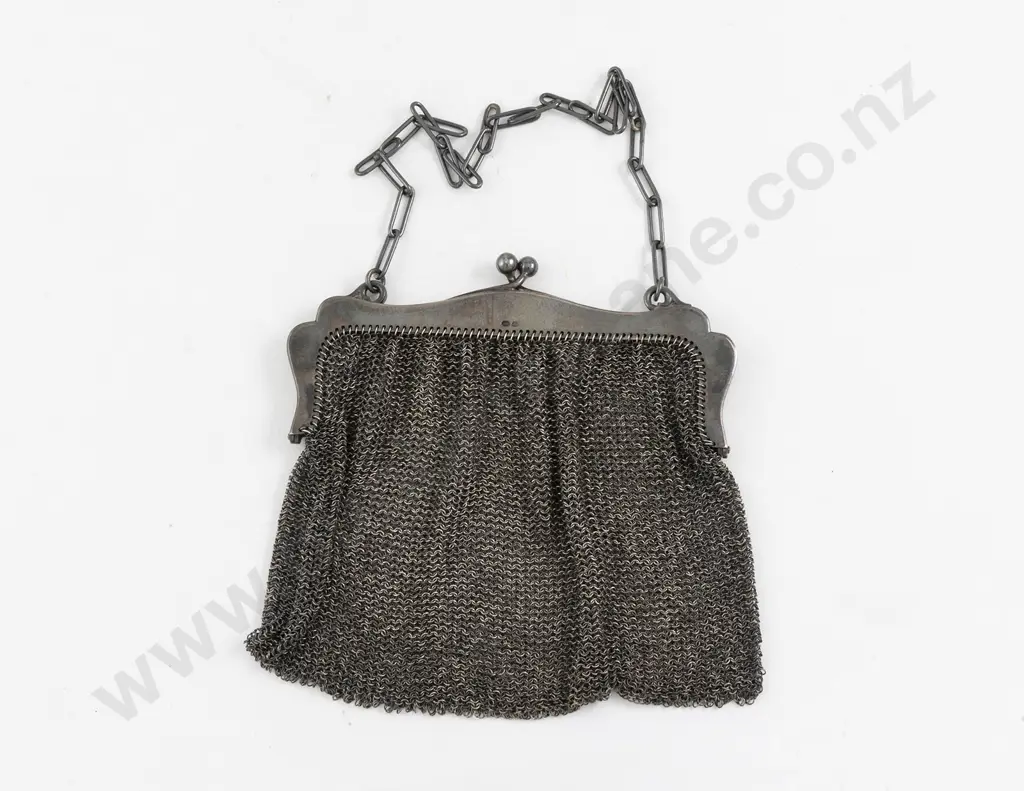 Art Deco .925 Silver Mesh Purse Image 1++