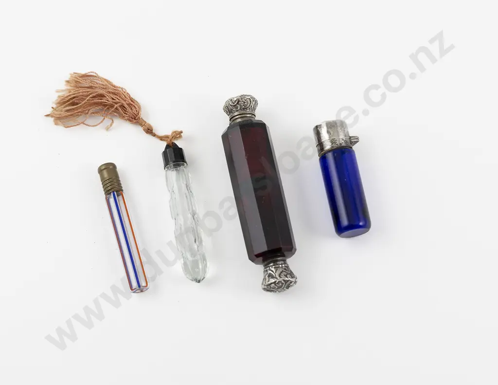 Vict S/S Double Ended Ruby glass Scent Flask Image 1++