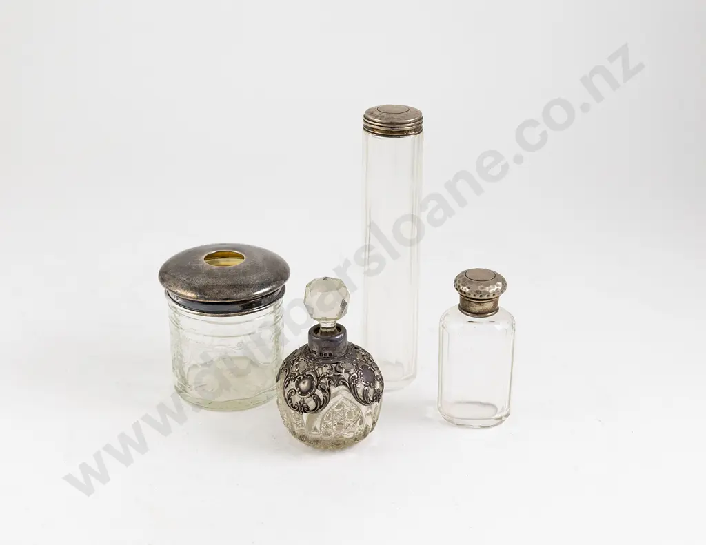 Three Edwardian S/S and Clear Glass Vanity Pots Image 1++